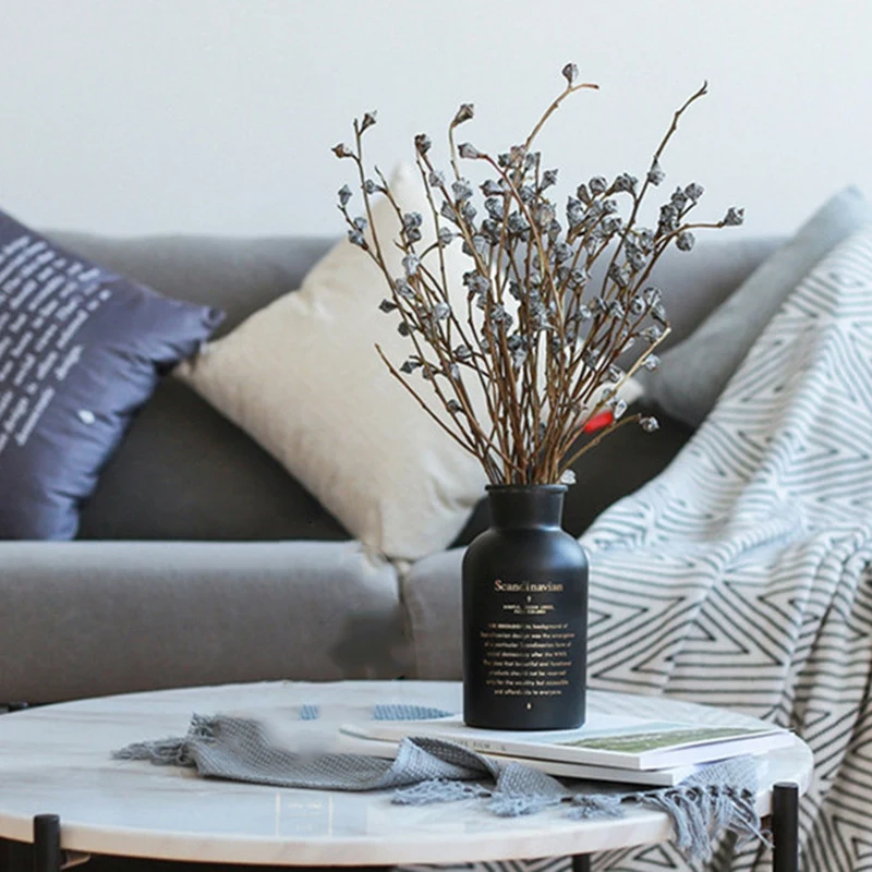 Nordic Black Glass Vases Hydroponics Plant Artificial Flower Bouquet Home Decor 
