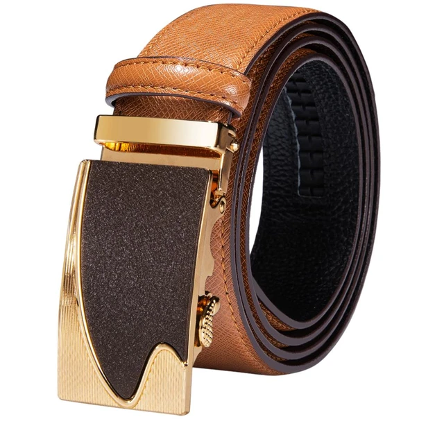 Orange Brown Leather Mens Belts Automatic Buckles Ratchet