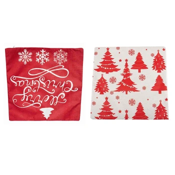 

Promotion! 2 Pcs 18X18 Inch Christmas Pine Tree Snowflake Merry Christmas in Red Flax Throw Pillow Case Cushion Cover, White & B
