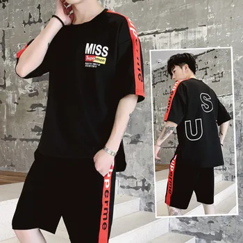 

Male Short-sleeved T-shirt Men's Net Red Loose Compassionate Men's Suit A Trendy Man With A Handsome Summer Suit Hombre 2020