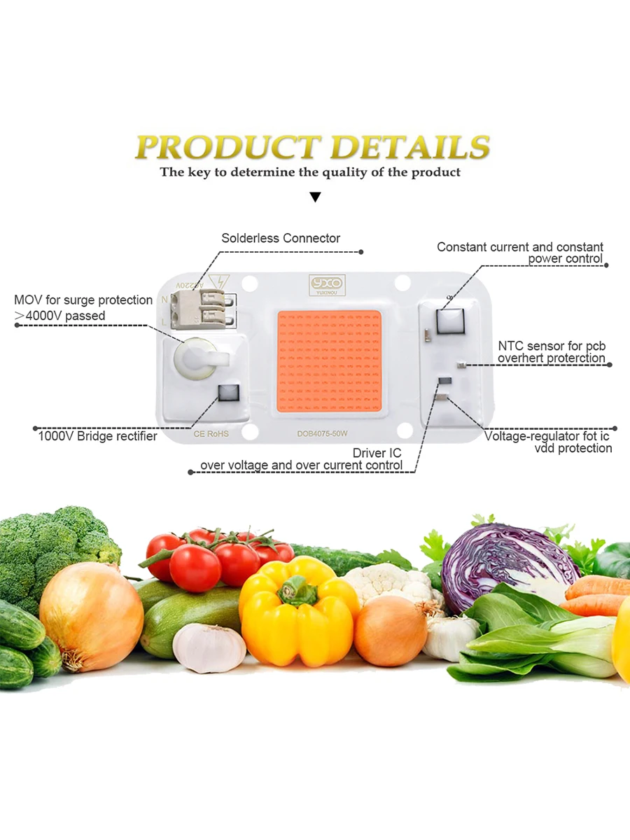 grow light AC 220V20W30W50W driverless LED plant growth chip smart IC for indoor garden DIY growth and blooming plant lamp beads