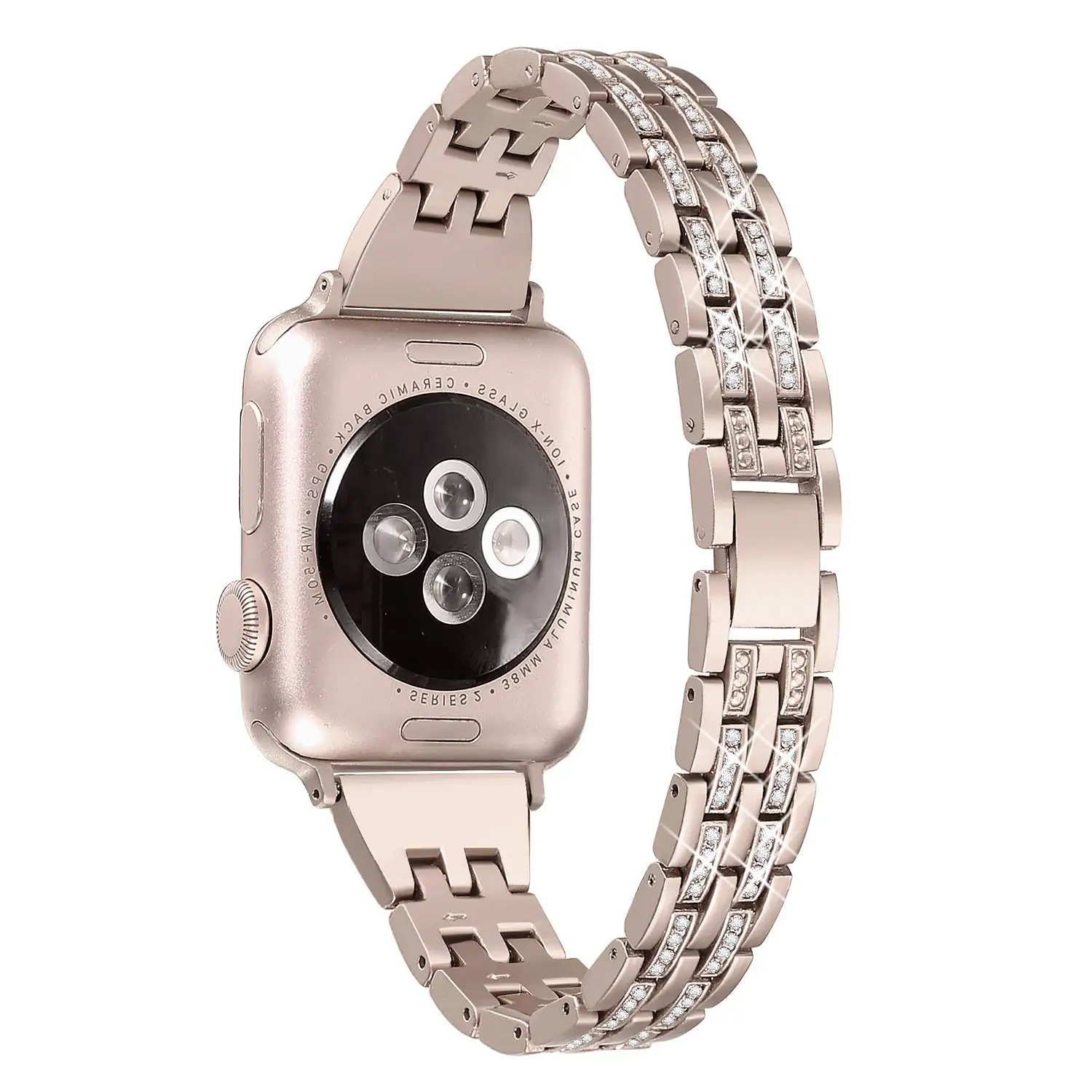 Retro gold Металлический ремешок для часов, совместимый с Apple Watch, 38 мм, 40 мм, 42 мм, 44 мм, 4 серии, браслет с алмазной инкрустацией, 4 цвета на выбор - Цвет ремешка: Retro gold