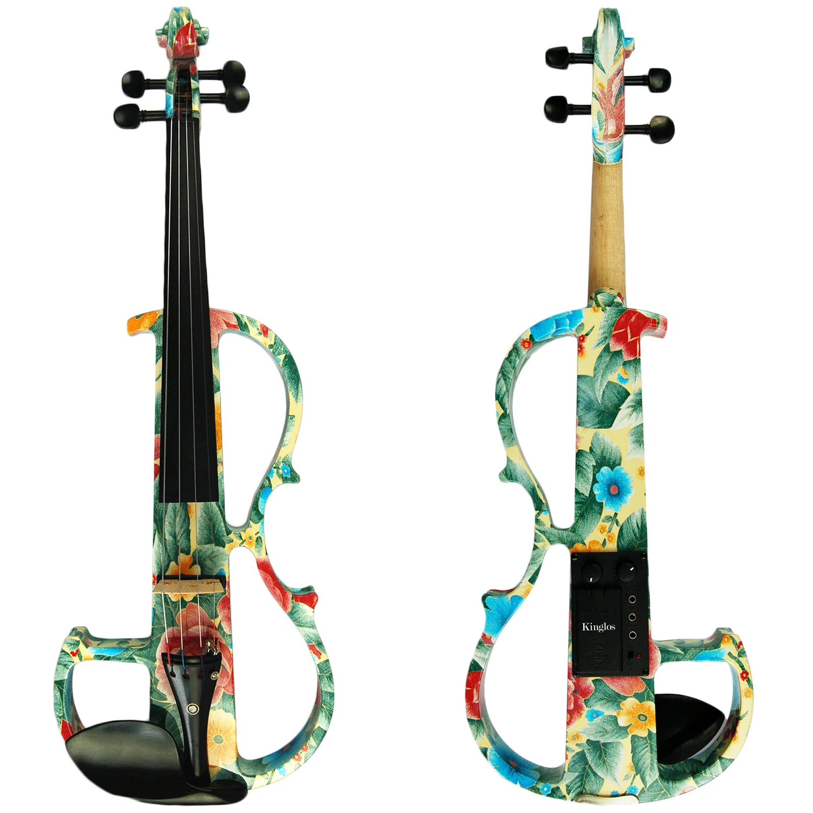 Kinglos полный размер 4/4 цветная твердая древесина Расширенный электрический/Тихая скрипка комплект с эбеновым фитингом