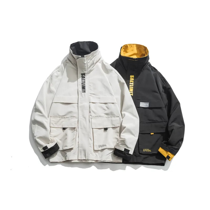 

2019 Autumn And Winter Men's New Casual Letter Printing Pocket High Collar Jacket Men Loose Temperament Trend Cotton