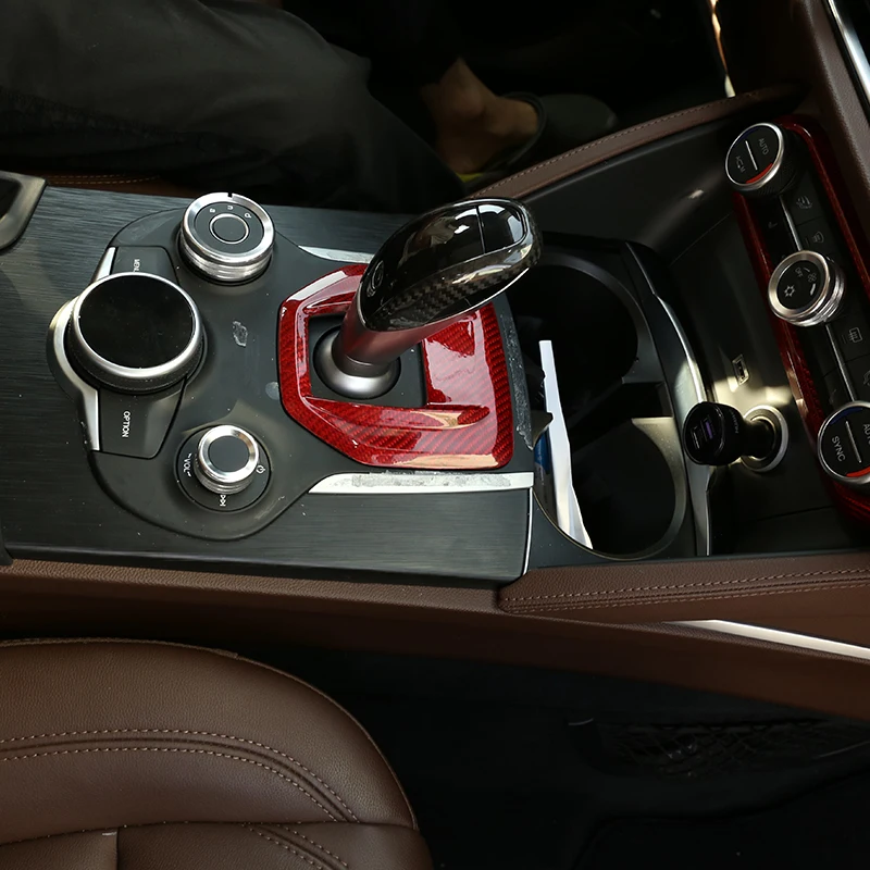 For Alfa Romeo Stelvio Giulia- Car Accessories Real Carbon Fiber Car Center Console Gear Shift Panel Cover Trim