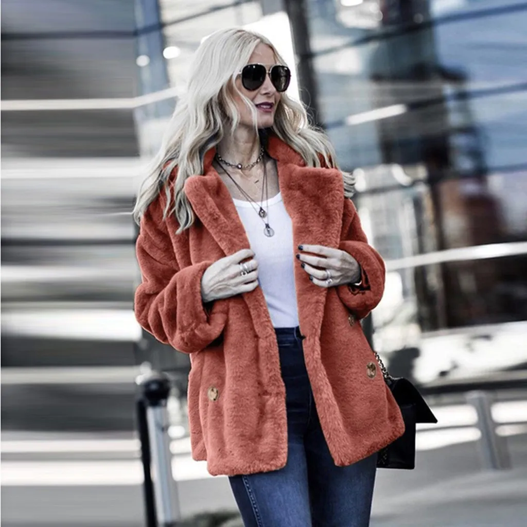 Осеннее зимнее женское пальто повседневное свободное одноцветное длинное плюшевое пальто женское винтажное размера плюс толстые куртки из искусственного меха пальто белое#3