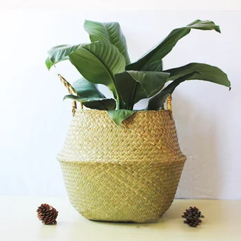 

Grocery Baskets Basket Plant Pot Covers 23*20cmSeagrass Rattan Seaweed