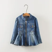 Детская одежда новая осенняя куртка для девочек Модное детское джинсовое пальто хорошего качества с эластичной резинкой на талии для девочек от 3 до 8 лет