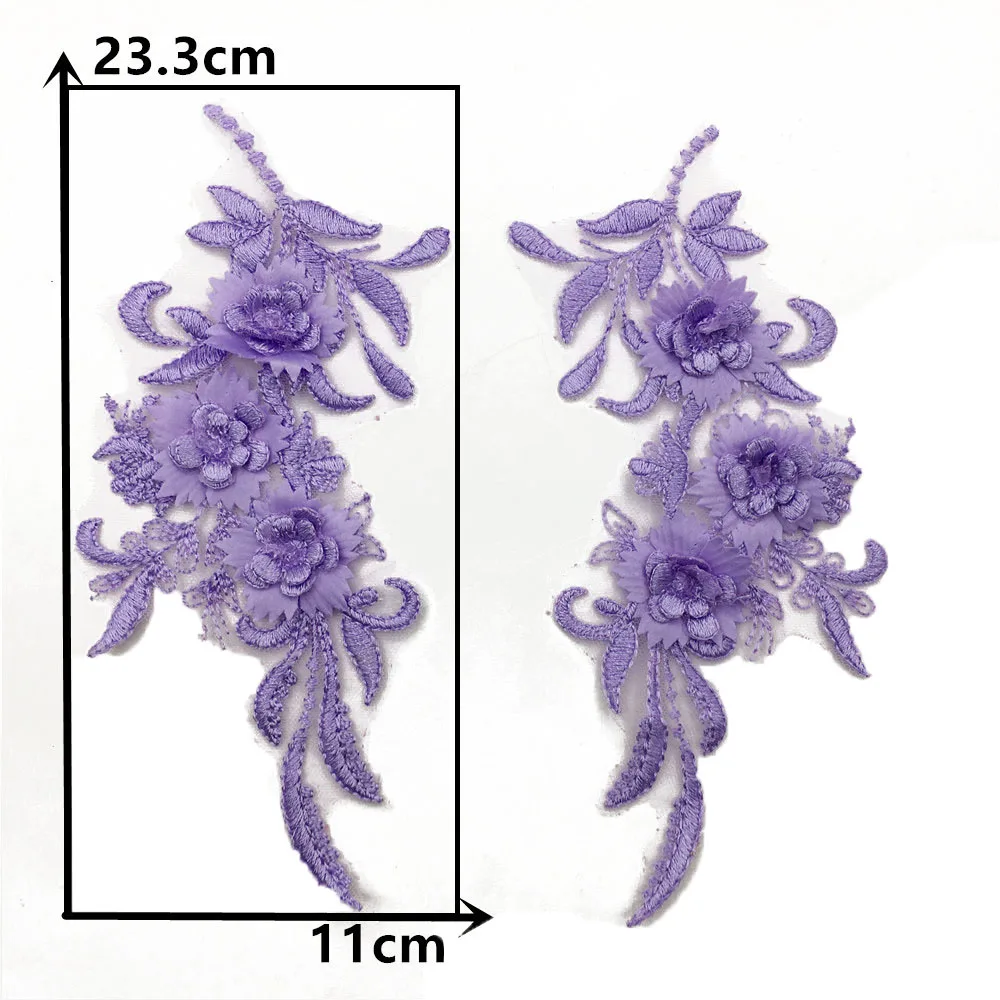3D Craft Supplies Trim Sewing Lace Embroidery Needlework Garment Decoration Collar Colorful Lace Applique Fabric 1 Pair