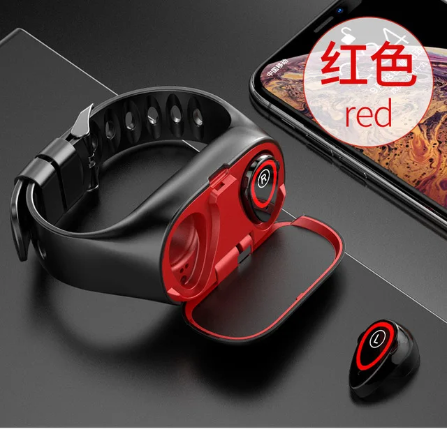 M1 Bluetooth Смарт часы наушники браслет для спортивных часов для мужчин сердечного ритма долгое время браслет наушники 2 в 1 - Цвет: red