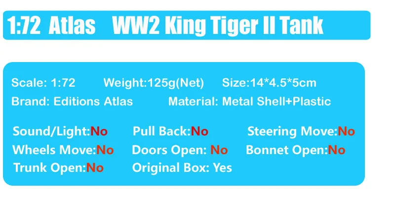 1/72 весы Atlas WW2 Royal King Tiger Ausf Танк Diecasts& Toy военный транспорт модели автомобилей Хобби Подарки Нормандия Курск Budapest