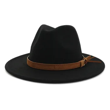 

Autumn And Winter New Style 60CM Woolen Bowler Hat Flat Brimmed Hat Straight Edge Fedora Hat