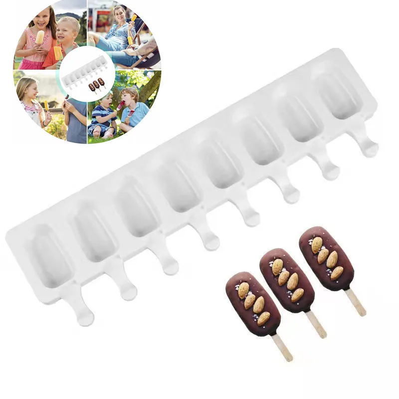 4/ Hole Silicone Ice Cream Mould Ice Cube Tray Popsicle Barrel Diy Mold Dessert Cream Mold with Popsicle Stick