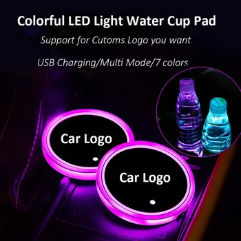 

2 LED Car Logo Water Coaster Lights for BMW Toyota Hyundai Audi 7-color Ambient Light USB Charger Light Easy To Install