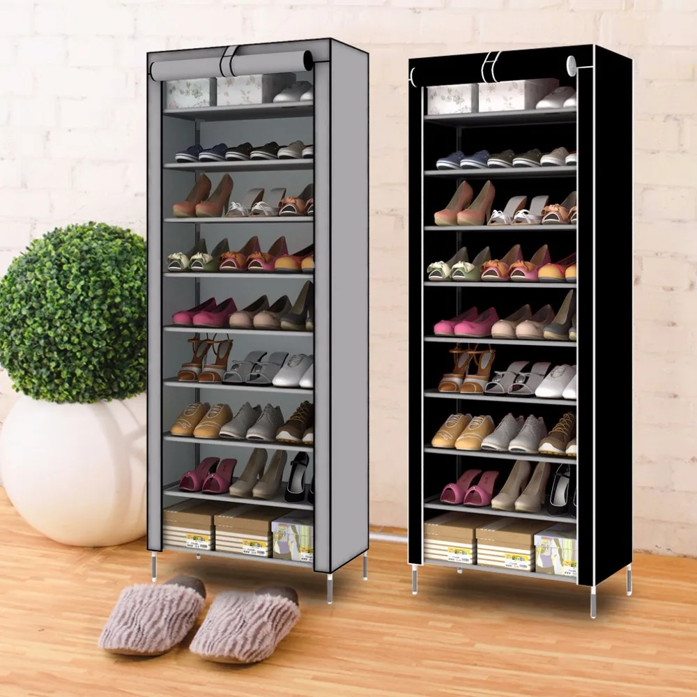 

FR 10-Tier 9 Division Shoe Shelves Nonwoven Fabric Shoe Organizer Durable Shoe Rack Space Saving Storage Shelf Room Accessories
