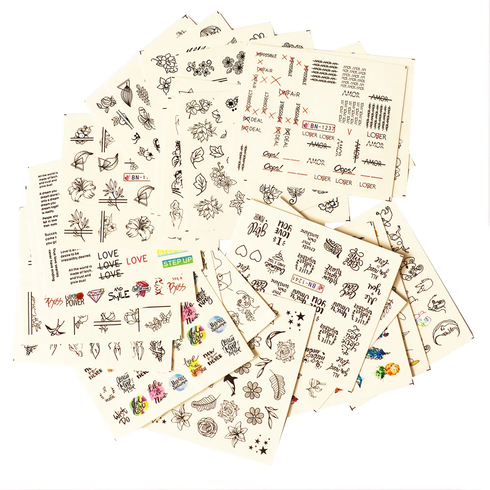 24pcs Nail Stickers Water Transfer Adhesive Decals Jewel Flower Full Stickers Watermark Nail Art Decoration Manicure Tattoo Tips