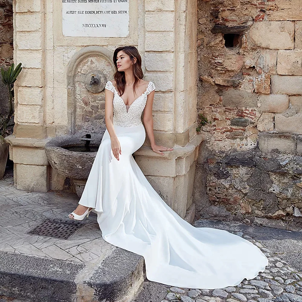 Vestido de Noiva Sereia атласное с юбкой-русалкой простое свадебное платье с бисером аппликации Abiti da Sposa свадебное платье Gelinlik