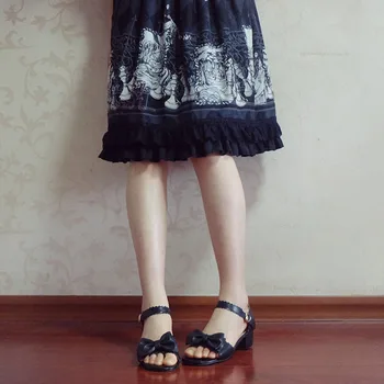 

2020 Gothic Lolita Sandals Women Summer Bowknot Sweet Goth Girl Casual Shoes High Heels Sandals Leather High Quality Shoes Cool