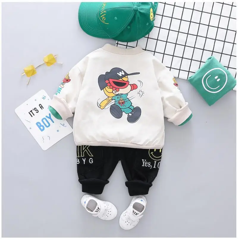 Autumn Toddler Boys Clothes Suits Baby Kids Clothing Cartoon Coat T Shirt Pants 3pcs/Sets Infant Children Tracksuits - Цвет: XET feixiaF Beige