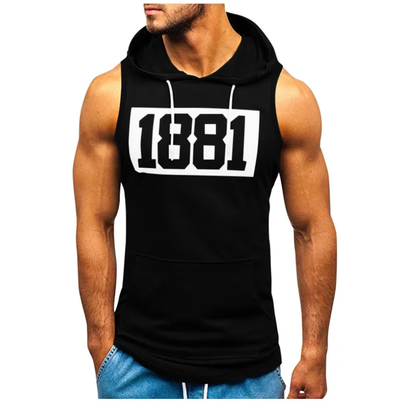 Mens T Shirt Fitness Muscle Sleeveless Hoodie Top Bodybuilding Gym Tops Vest Workout T-shirt Pocket Tight Dropship | Мужская одежда