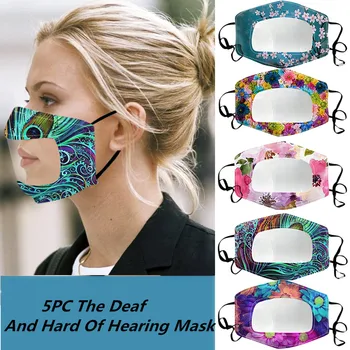 

5PC Mouth Masks With Clear Window Visible Expression For The Deaf And Hard Of Hearing Masks 9 Patterns Face Cover Masque