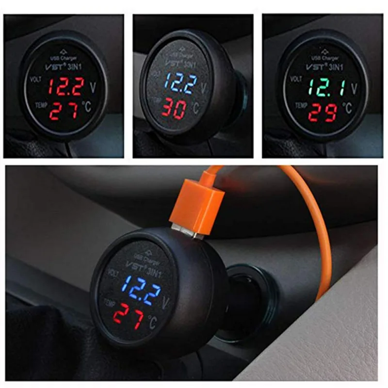 Автомобильное зарядное устройство 5 V/2.1A USB порт ЖК-дисплей прикуриватель адаптер