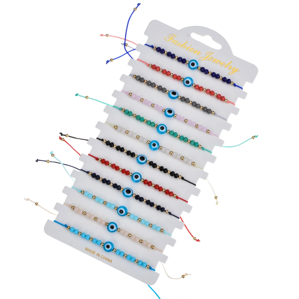 Для женщин и мужчин 12 шт./компл. синий Турецкий Дурной глаз талисманы Браслеты Кристалл бисера Регулируемая Веревка Цепь Йога браслет ребенок девушка ювелирные изделия