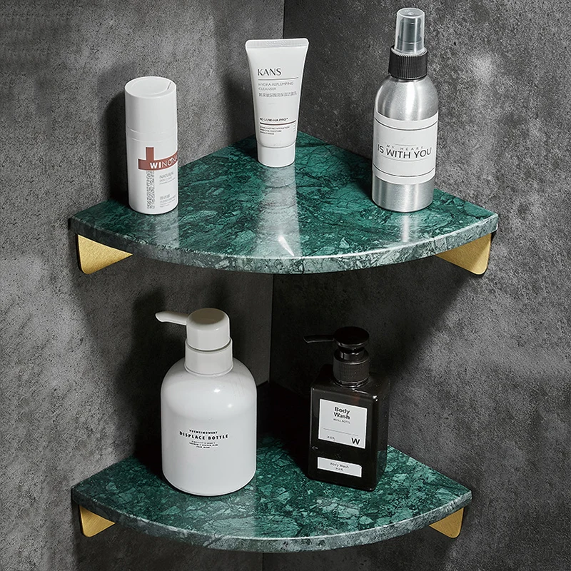 Emerald Marble Corner Shelf Wall Bathroom Mirror Front Cosmetic Storage Rack Metal Shower Shampoo Holder 01 | Обустройство дома