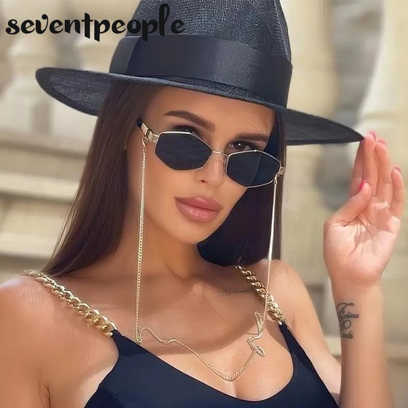 Fashion Small Irregular Sunglasses Women 2022 Luxury Brand Design Trendy Diamond Sun Glasses For Female With Metal Eyewear Chain designer sunglasses