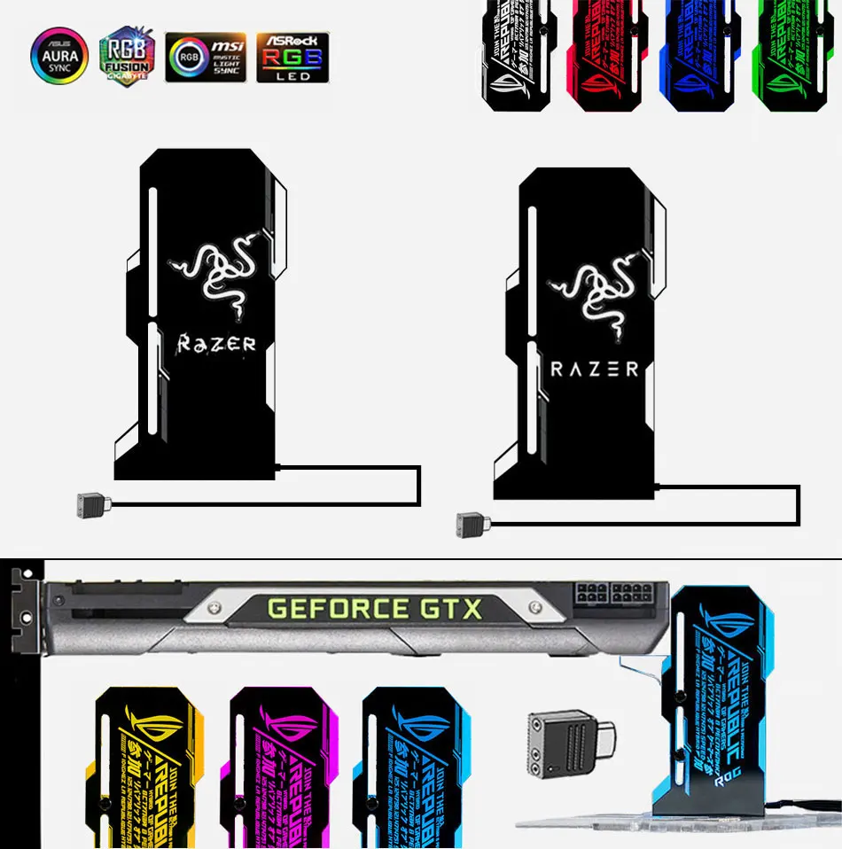 Graphics Card Support ARGB +5V/3PIN AURA Synchronous Symphony #Razer LED Luminous Pollution Lamp Computer Case Decoration | Компьютеры и