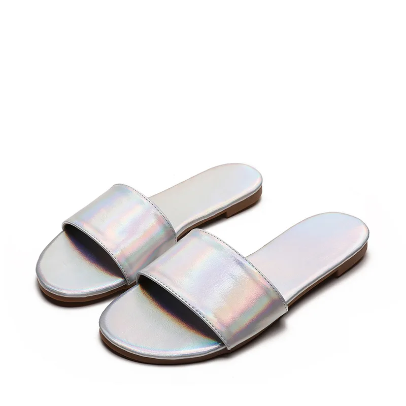 Fashion Womens Slipper Summer New Casual Flat Slipper for Woman Fashion Wholesale Silver
