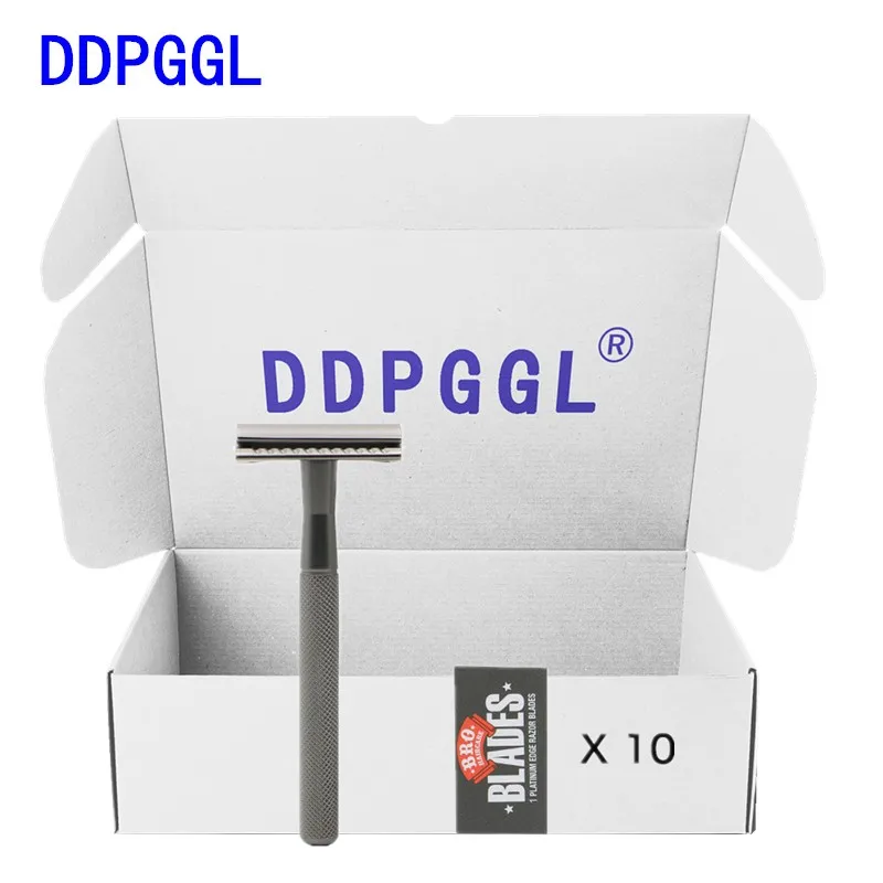 

DDPGGL Safety Razor Men's Double Edge Razor Zinc Alloy Manual Shaving Razor Chrome Silver Women Hair Removal Shaver 10 Blades