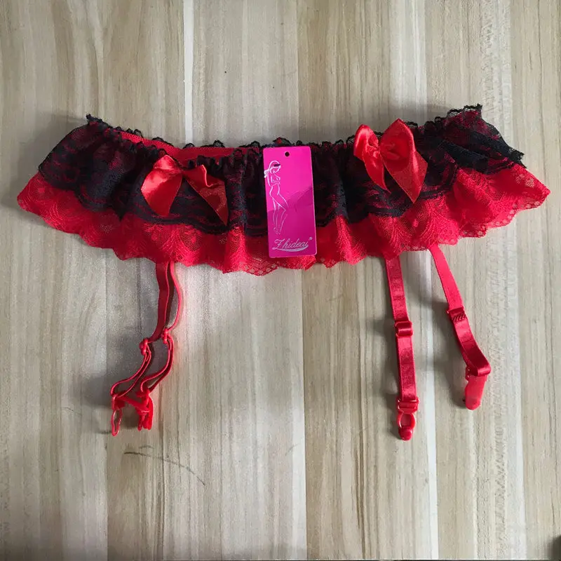 Red Garter Belt Сексуальные подвязки колготки открытый промежность Эротическое белье женские Чулочные изделия кружева прозрачные Свадебные Подвязки Пояс женский набор чулок - Цвет: Red Garter Belt