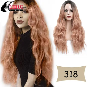 

LIHUI Hair Wavy Wigs Heat Resistant Synthetic Wig Ombre Middle Part Natural Hair For Women Long Hair Party Cosplay