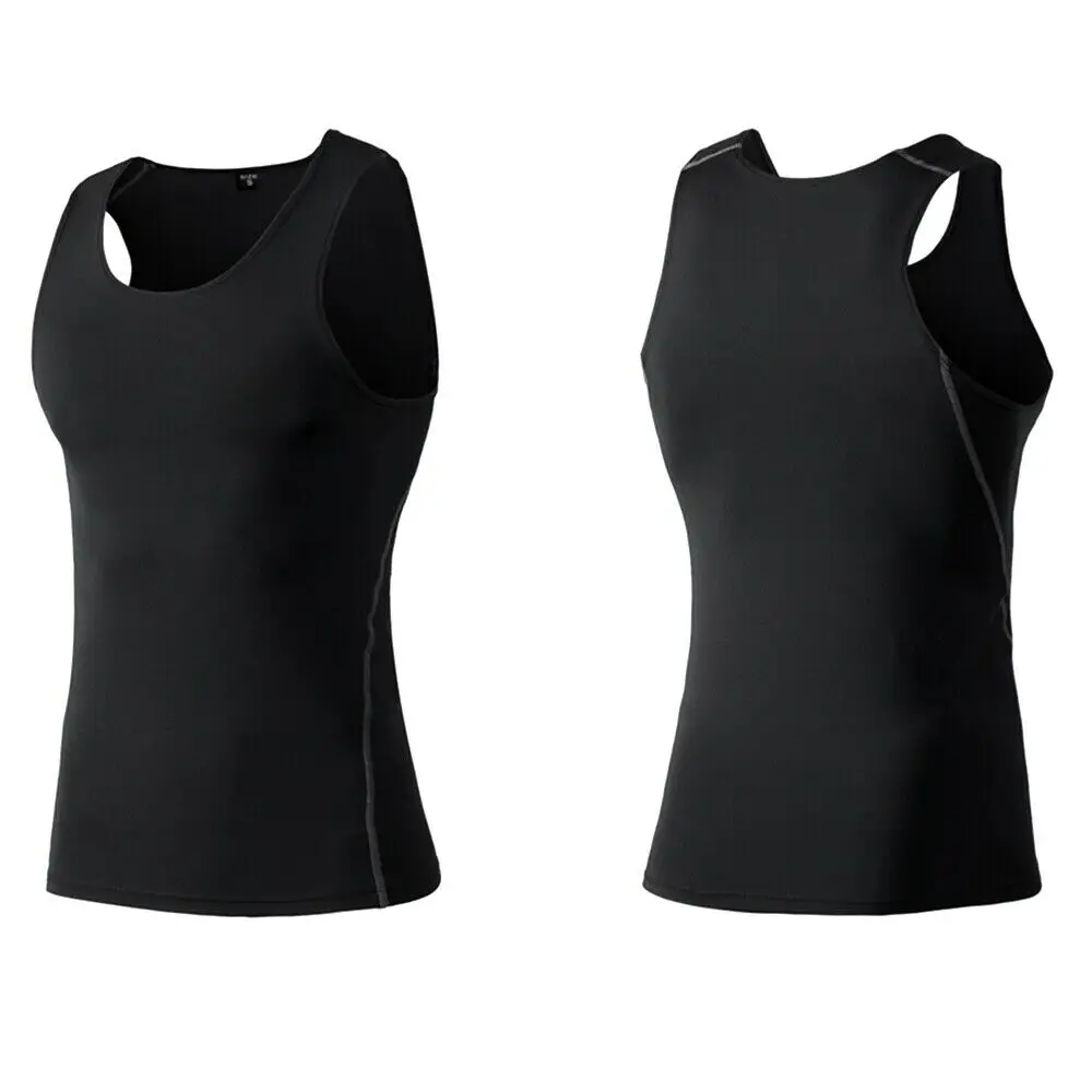 Мужская компрессионная спортивная рубашка, Мужская быстросохнущая майка для бега, фитнеса, трико, жилет, рубашки для бодибилдинга, спортивная одежда для спортзала - Цвет: Black Vest