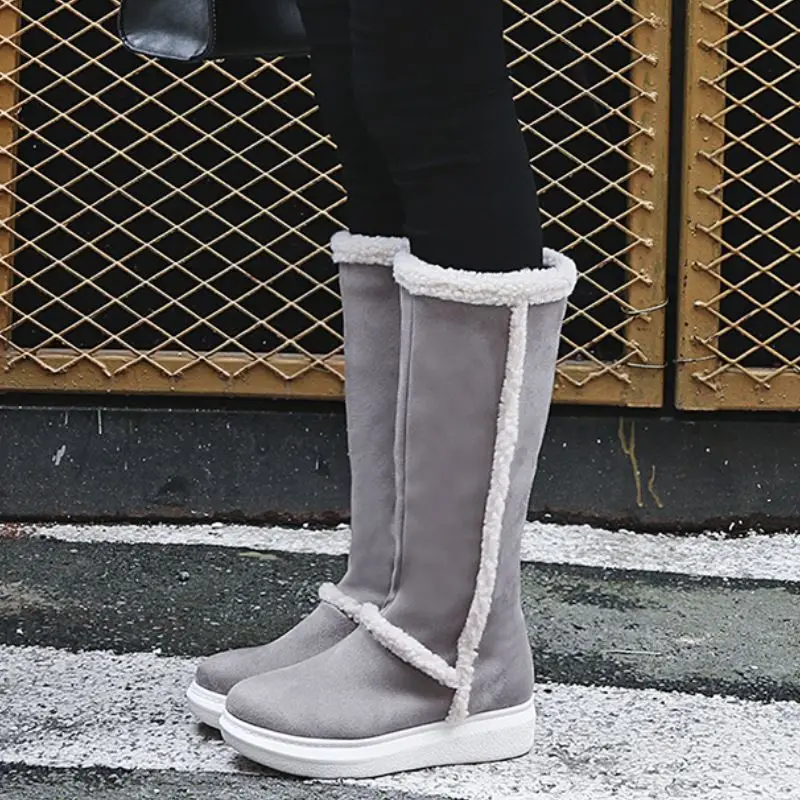 FITWEE New Winter Warm Knee High Boots For Women Side Zipper Flats Shoes Leisure Outdoor Fur Women Footwear Size 34-43