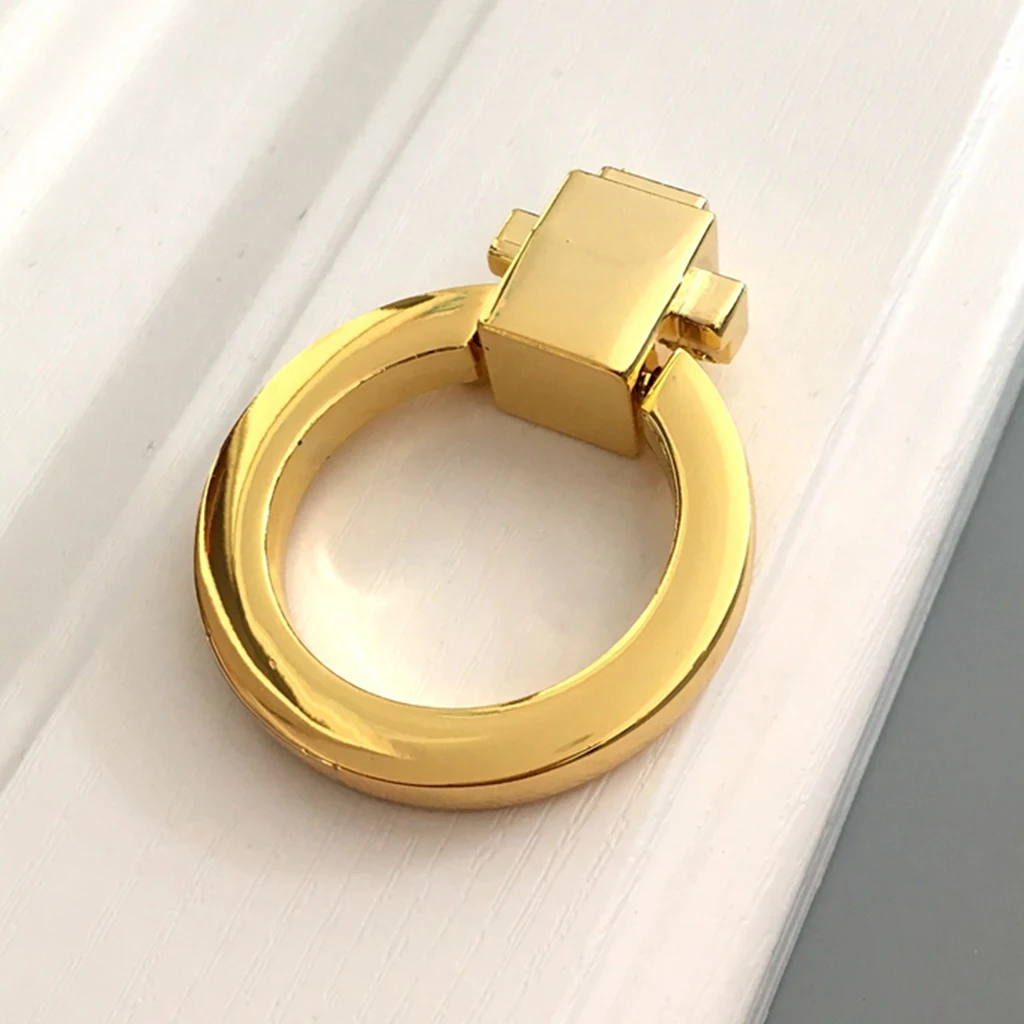 Bright Golden Color Cabinet Knob Vintage Round Ring Handle Metal Furniture Hardware Replacement Part Zinc Alloy
