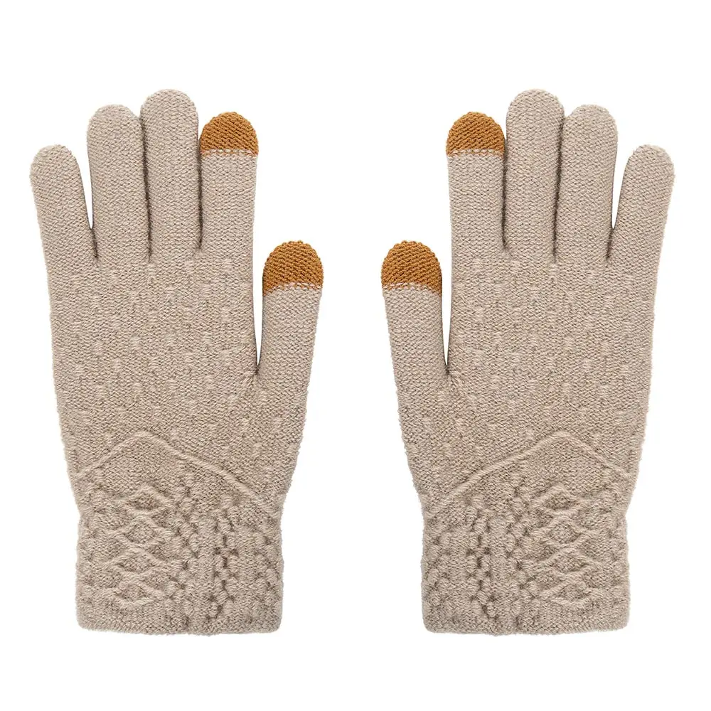 Зимние перчатки для женщин, вязаные перчатки, теплые тянущиеся женские вязаные перчатки с имитацией шерсти, нескользящие перчатки для сенсорного экрана - Color: khaki style A