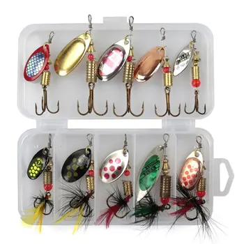 

10Pcs/Set Sequins Spinner Fishing Lures with Hook, Lifelike Rotating Metal Fishing Bait Crankbaits Set