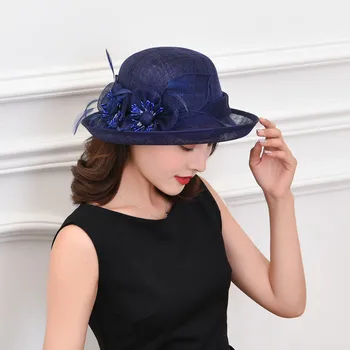 

Mingli Tengda Cambric Hats Volume Edge Feather Flower Grace Banquet Hats Navy Bride Hats Lavender Hemp Wedding Accessories Camel