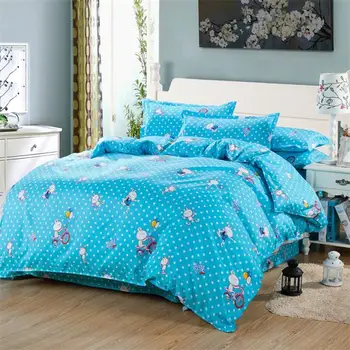 

High-quality Blue Refreshing Bedding set Cotton bed sheet +duvet cover + pillow cover Wedding decorations dekbedovertre