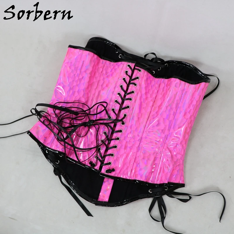 Sorbern Hot Pink Women Corset Sexy Fetish U-Shaped Cup Support Breast Steel Bustiers With Corset