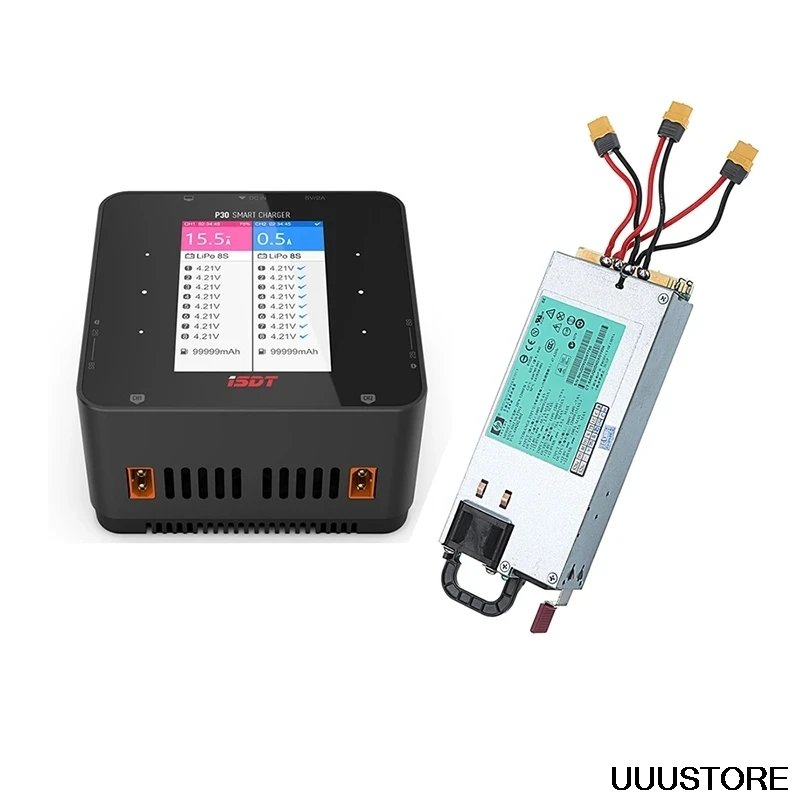 

ISDT P30 1000WX2 30AX2 Двухканальное зарядное устройство 2-8S для дрона с дистанционным управлением w/ 1200W 100A XT60 источник питания и параллельный кабель