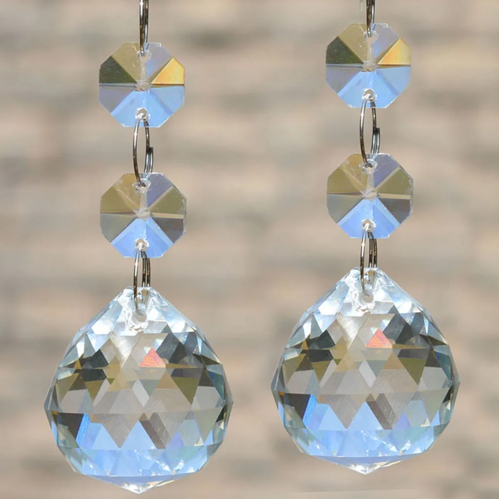 20mm Clear Glass Crystal Ball Prism Feng Shui Lamp Hanging Drop Chandelier Pendants DIY Home Wedding Pary Decor ,Pack of 10