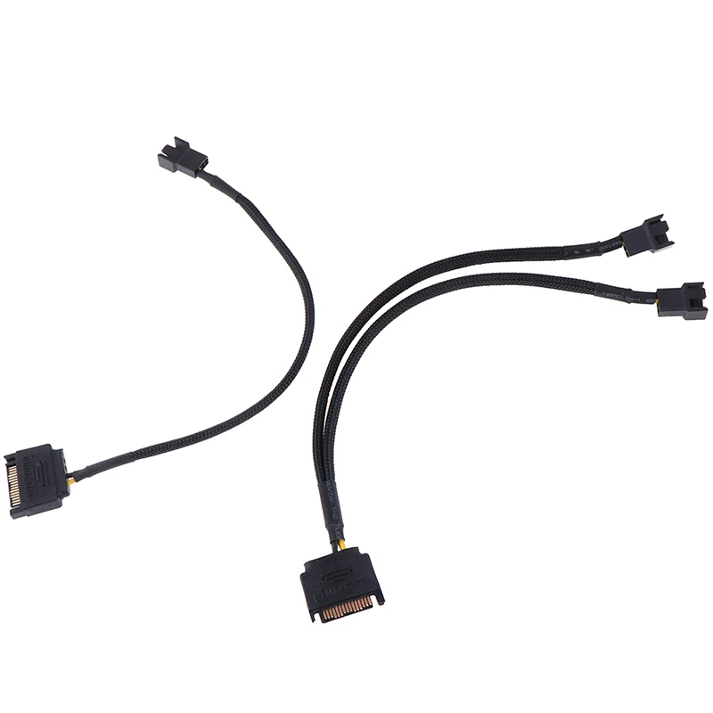 Sleeved SATA 15Pin to 2 Way 3Pin 4Pin Fan Power Adapter Extension Cable Wire Cord Useful 3