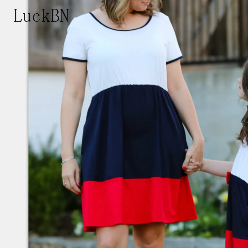 LuckBN Women Summer Fashion Dress Short Sleeve Striped Print Pocket Casual O Neck Dress 3XL Large Size Women's Clothing Dresses
