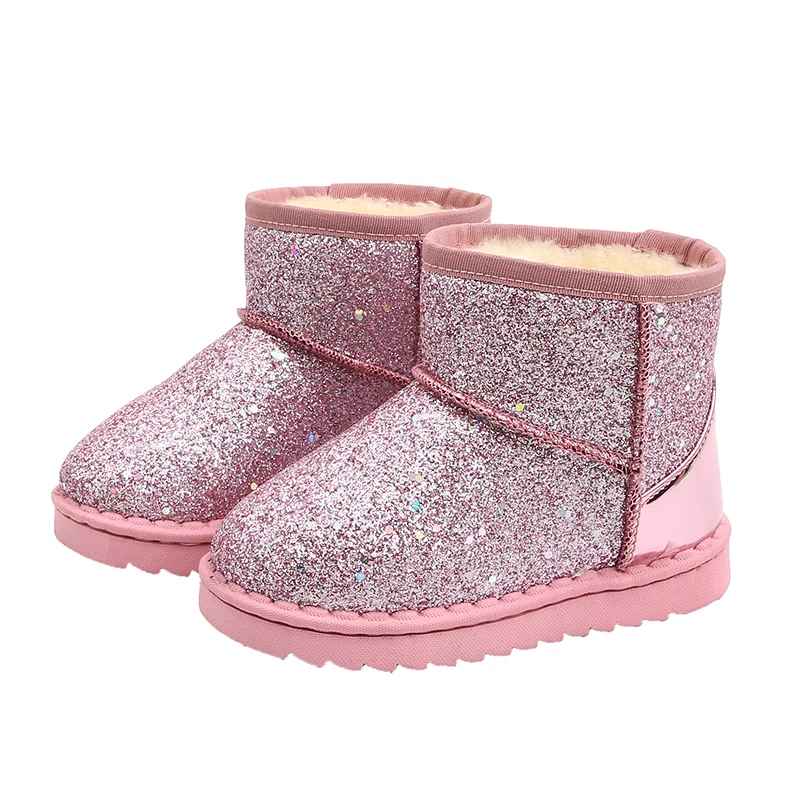 

Slip-on Girls Boots For Kids Shoes Children Boots Bling Plush Warm Round Toe Fashion Winter Outdoor Snow bota infantil menina