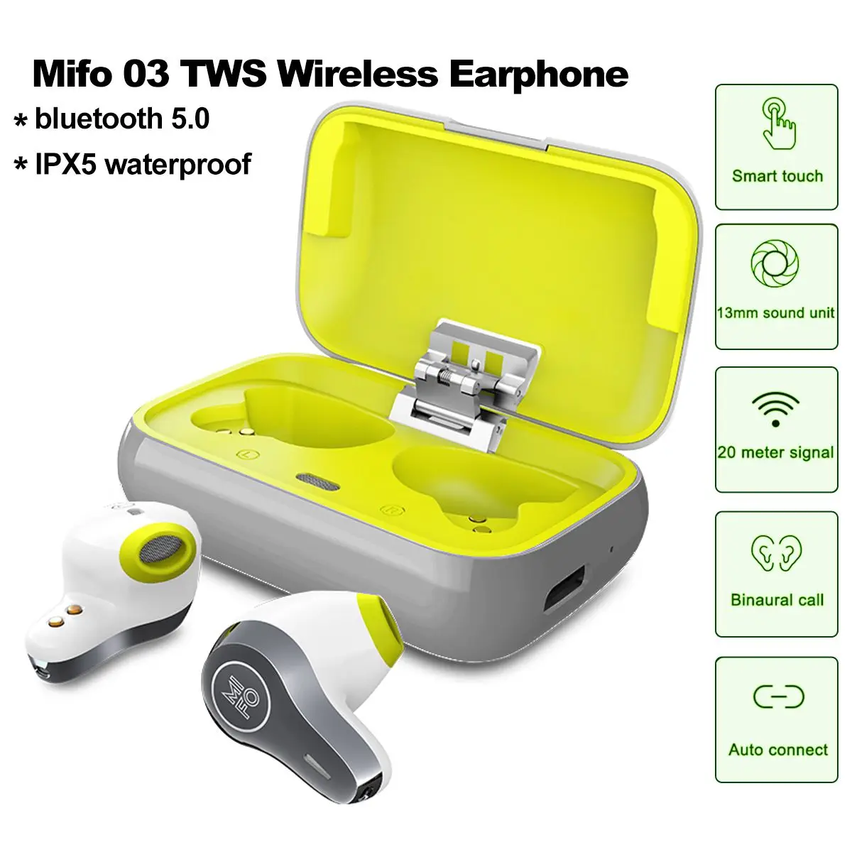 

Mifo O3 Tws Mini Double Ear Wireless Bluetooth 5.0 Earphone True Wireless Earbuds Stereo Earphones With Charging Box