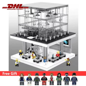 

City Street View Apple Iphone Phone Shop Store 1116pcs Transparent glass wall Building Blocks Bricks With LED Light Toys