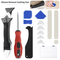 Ensemble d'outils de calfeutrage 3 en 1, grattoir d'angle de colle en verre avec 5 tampons dissolvant en Silicone, scellant de finition de calfeutrage, grattoir lisse 